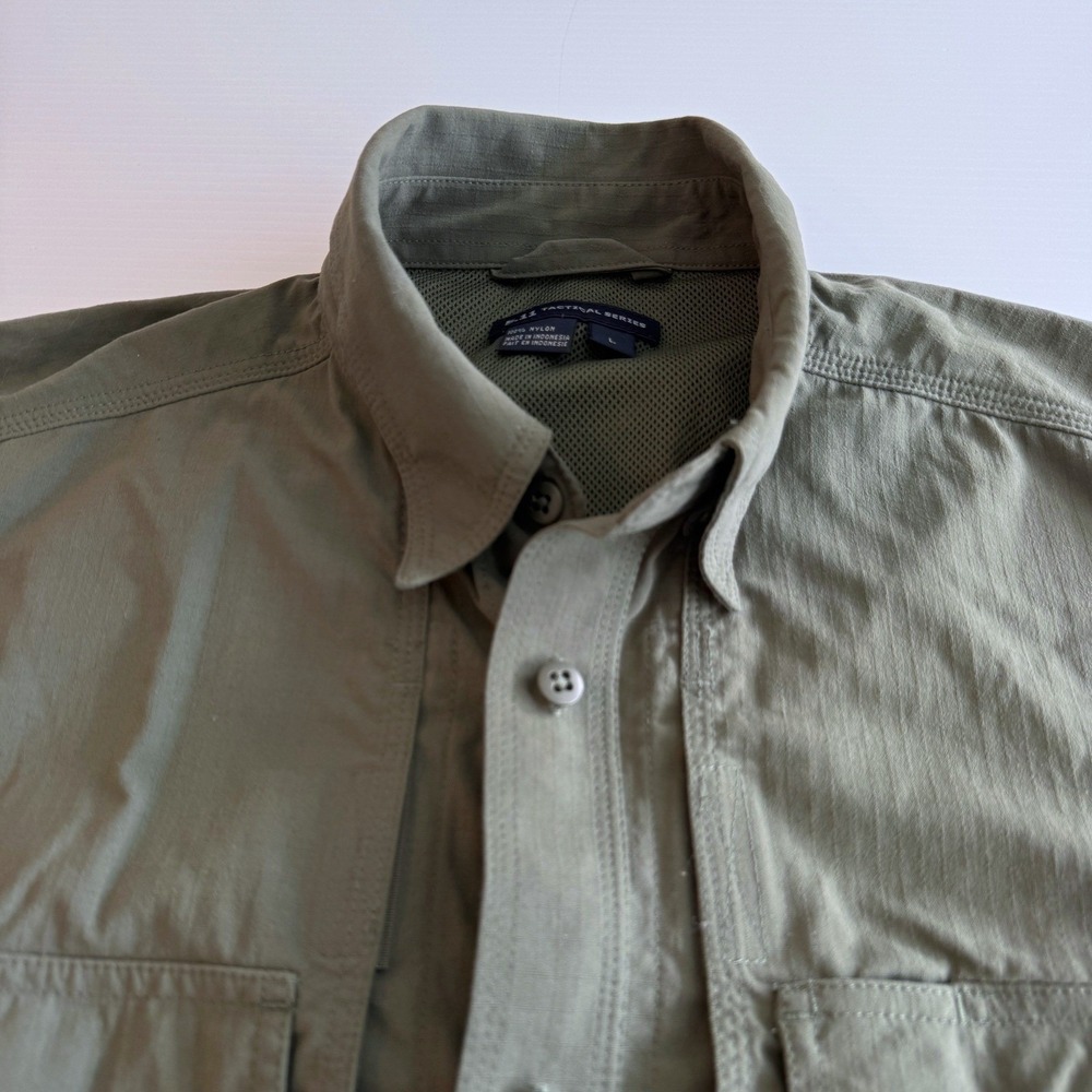 5.11 Tactical Ripstop Shirt Mens Large Olive Short Sleeve Utility Hiking Vented - Picture 4 of 7